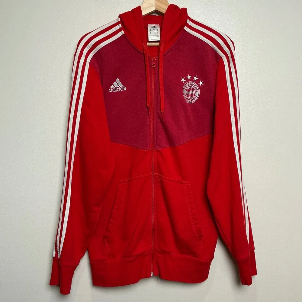 Adidas FC Bayern Munich Hoodie Mens Medium Red Full Zip Soccer Sweatshirt
